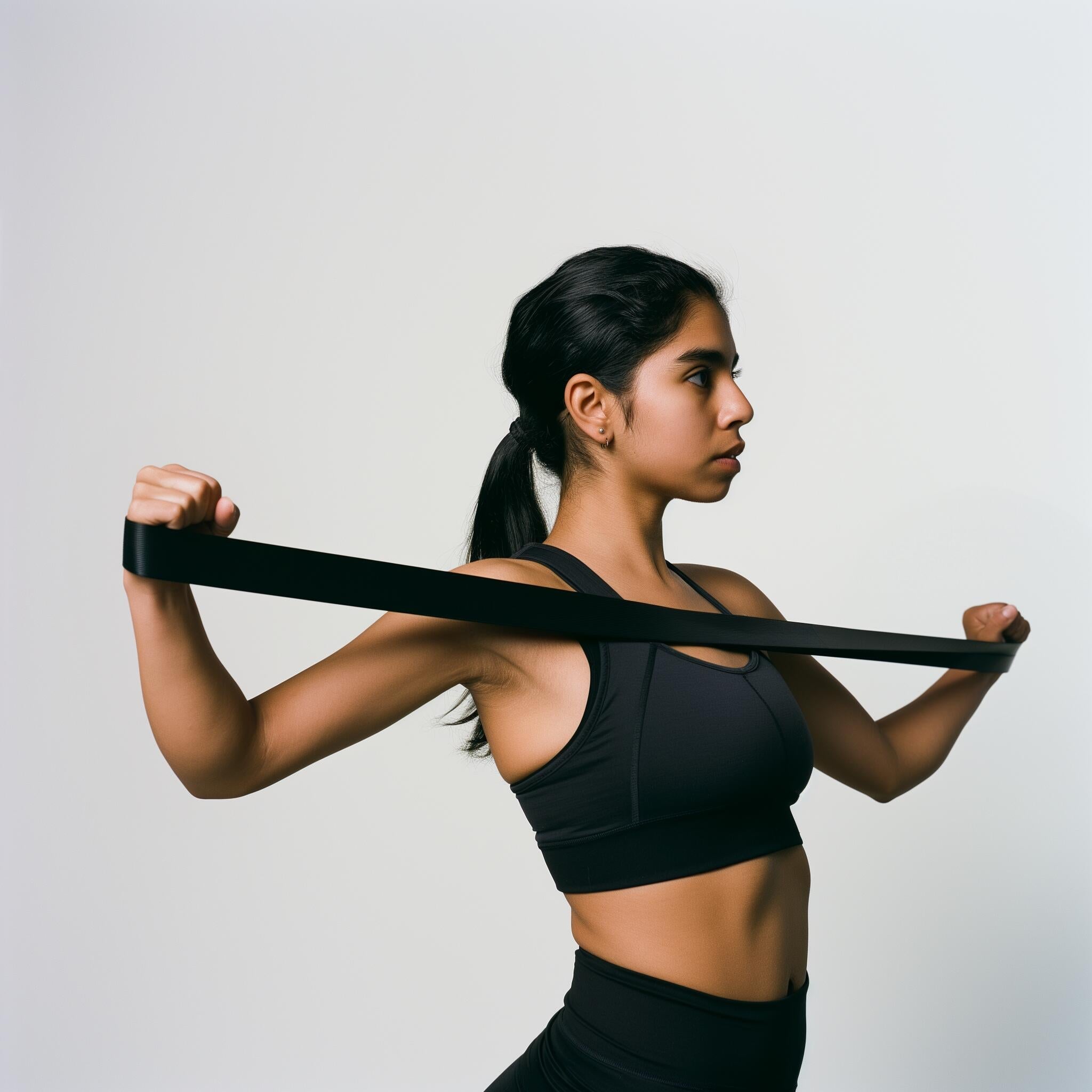 "Fit woman training with resistance bands for strength and toning."